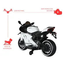 Mini Moto Elétrica P/ Criança 12v Branca Pedal Painel Luzes Foto mini  3