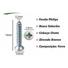 Mini Parafuso Artesanato 2,2 X 13 Philips Chata Zinc 500 Uni Foto mini  2
