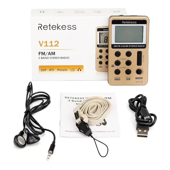 Mini Rádio Bolso Portátil Digital Fm com Fone Retekess V112 Cor Dourado Foto 1