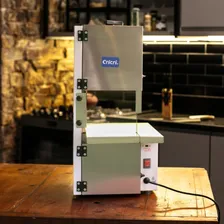 Mini Serra Fita Elétrica De Bancada Corta Carne Com Osso Doméstica Cricri - Máquina de Serrar Cortar Pequena Portatil de Mesa Profissional Porta Inox Para Peixe Frango Bovinos Congelada Açougue Foto mini 2