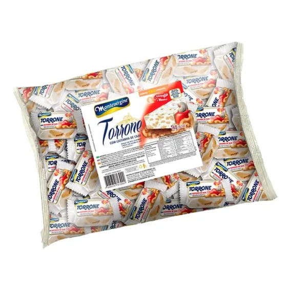 Mini Torrone Castanha Caju Montevérgine C/ 100un 1kg Foto 1