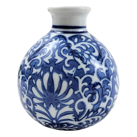 Mini Vaso Azul E Branco 10x9cm Floral Porcelana B Foto 1