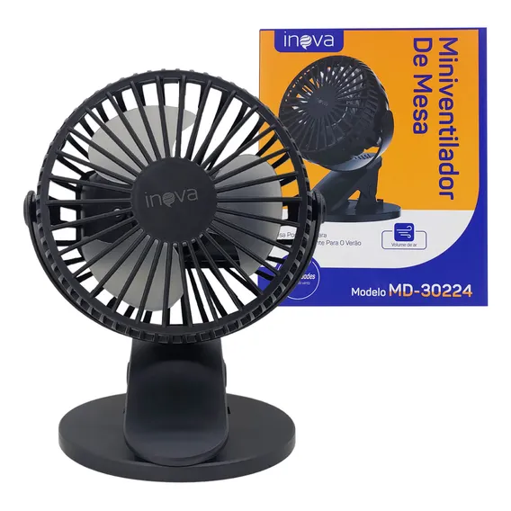 Mini Ventilador Portátil 3 Velocidades Base Com Presilha Cor Preto Foto 1