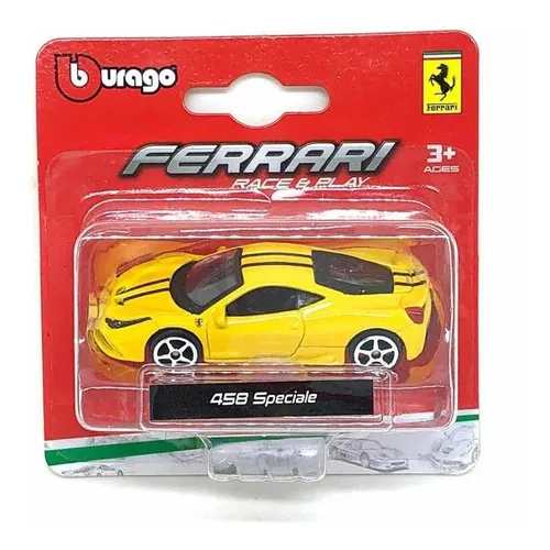 Miniatura Carro Ferrari 458 Speciale Race E Play 1:64 Burago Cor Amarelo Foto 1