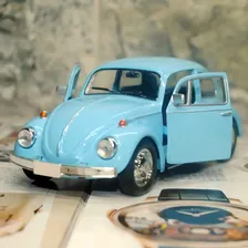 Miniatura Vw Fusca Pneus Borracha 1:36 Metal Diecast Azul Foto mini 1