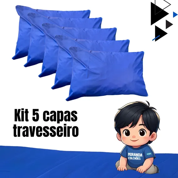 Miranda Colchões Kit 5 Capas Travesseiro 50 X 70 Impermeável Azul Foto 1