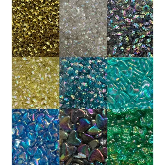 Missanga Conta Plástica 500g - Bordado Pulseira Infantil Cor Pitanguinha Dourada Diâmetro 6 Mm Foto 1