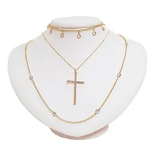 Mix Três Colares Cruz Feminino Folheado A Ouro 18k Cor Dourado Foto mini 2