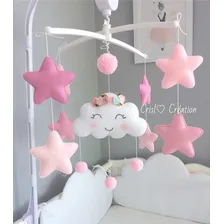 Móbile Músical E Giratório Nuvem Chuva De Amor Rosa Menina Foto mini  2