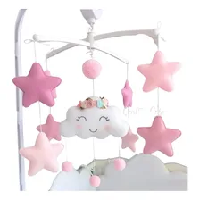 Móbile Músical E Giratório Nuvem Chuva De Amor Rosa Menina Foto  mini 1