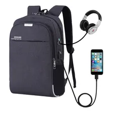 Mochila Anti Furto com Cadeado Notebook Saida Cabo Aux Usb Fone Ouvido Cor Preto Foto mini 2