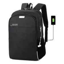 Mochila Anti Furto com Cadeado Notebook Saida Cabo Aux Usb Fone Ouvido Cor Preto Foto mini 1