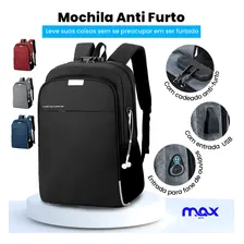 Mochila Anti Furto Notebook Saida Cabo Aux Usb Fone Ouvido Cor Preto Foto mini  2