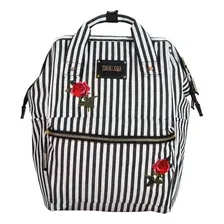 Mochila Bolsa Cavalera Belly Moderna Fashion Moda Feminina Cor Preto/Branco Desenho do tecido Listras Foto  mini 1