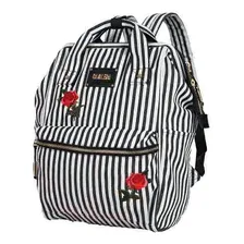 Mochila Bolsa Cavalera Belly Moderna Fashion Moda Feminina Cor Preto/Branco Desenho do tecido Listras Foto mini  2