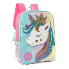 Mochila Bolsa Mala Unicornio Infantil Feminina Costas Menina Cor Azul-turquesa Foto  mini 1