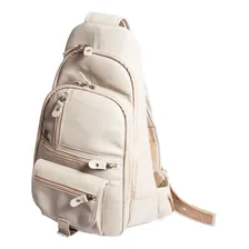 Mochila Bolsa Masculina Transversal Em Couro Legitimo - Beds Cor Bege Foto  mini 1