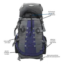 Mochila Cargueira Trekking 60l Compartimentos Separados Foto mini 2
