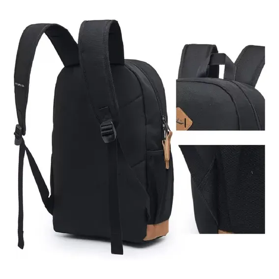 Mochila Casual Preta Detalhes Em Couro - Rusty Foto 1