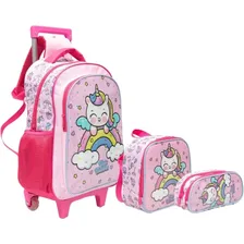 Mochila Com Rodinhas Escolar Infantil Feminina Unicornio Cor Rosa Foto mini 1