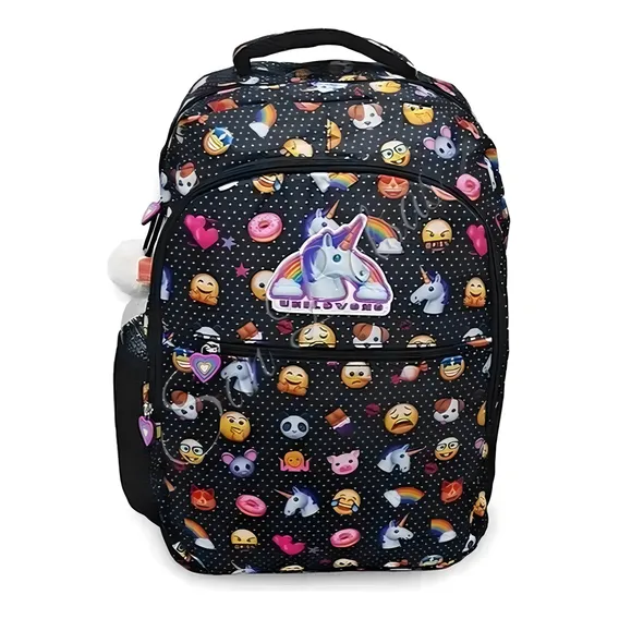 Mochila Costa Escolar Decorada Unicornio Juvenil Emoji Preta Foto 1