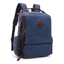 Mochila De Lona Couro Masculina Notebook Impermeável 35l Cor Azul Foto  mini 1