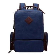 Mochila De Lona Couro Masculina Notebook Impermeável 35l Cor Azul Foto mini  2