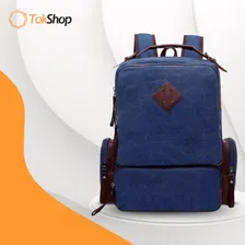 Mochila De Lona Couro Masculina Notebook Impermeável 35l Cor Azul Foto mini  3