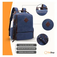 Mochila De Lona Couro Masculina Notebook Impermeável 35l Cor Azul Foto mini 4