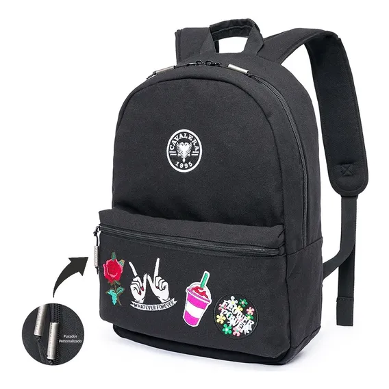 Mochila Escolar Cavalera Shine Preta Fashion Resistente 18 L Foto 1