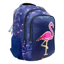 Mochila Feminina Flamingos Azul Infanto Juvenil Vozz 2020 Foto mini 1