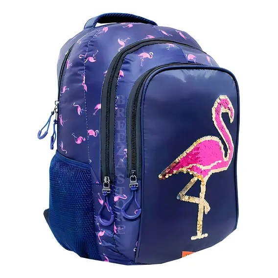 Mochila Feminina Flamingos Azul Infanto Juvenil Vozz 2020 Foto 1