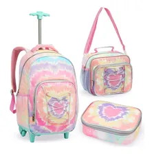 Mochila Infantil Escolar Menina Com Rodinhas 3 Peças Foto mini 1