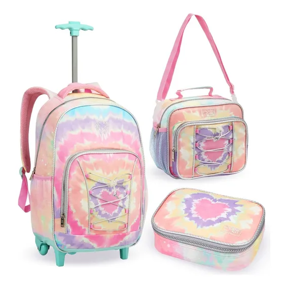 Mochila Infantil Escolar Menina Com Rodinhas 3 Peças Foto 1