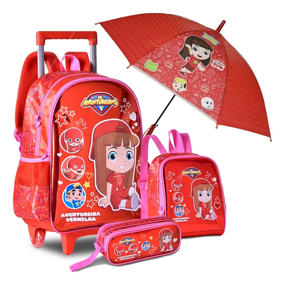 Mochila Infantil Feminina Gi Neto Aventureira Vermelha Foto 1