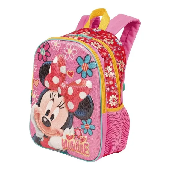 Mochila Infantil Minnie Mouse 19x Paetê Costas Tam M Sestini Foto 1