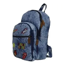 Mochila Jeans Notebook Adulta Faculdade C/ Diversos Patches Foto mini 1