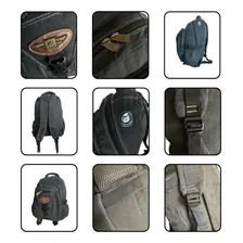 Mochila Lona Reforçada Preto Desenho Liso Estudo Resistente Foto mini  3