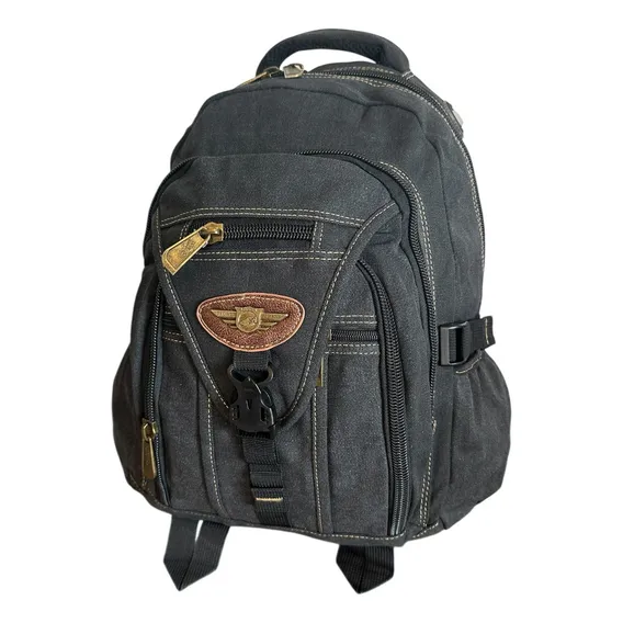 Mochila Lona Reforçada Preto Desenho Liso Estudo Resistente Foto 1