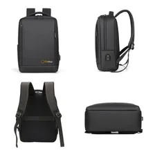 Mochila Masculina Compartimento Laptop Resistente Agua 15.6 Cor Preto Desenho Do Tecido Liso Foto mini 2