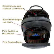 Mochila Masculina Executiva Notebook Couro Legitimo 9001 Cor Preto Foto mini  3