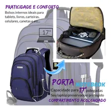 Mochila Notebook Casual Impermeavel Costas C/entrada Usb Cor Azul Foto mini 4
