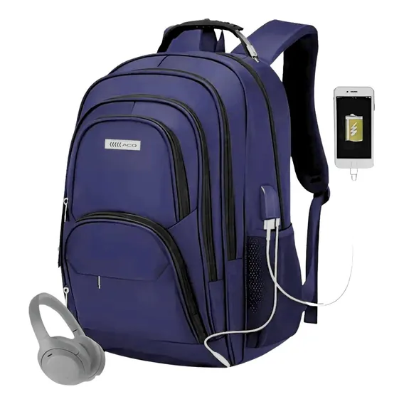 Mochila Notebook Casual Impermeavel Costas C/entrada Usb Cor Azul Foto 1