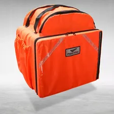 Mochila Nylon Termica Entregador Moto 45 Litro Pizza Preta Cor Laranja Foto mini 1