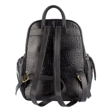 Mochila Pequena De Couro Legítimo Zoey Preta Cor Preto Desenho do tecido Foto mini 2