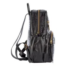 Mochila Pequena De Couro Legítimo Zoey Preta Cor Preto Desenho do tecido Foto mini 4
