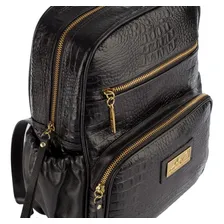 Mochila Pequena De Couro Legítimo Zoey Preta Cor Preto Desenho do tecido Foto mini 1