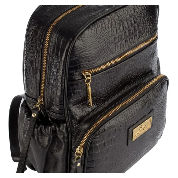 Mochila Pequena De Couro Legítimo Zoey Preta Cor Preto Desenho do tecido Foto 1