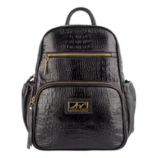 Mochila Pequena De Couro Legítimo Zoey Preta Croco Foto  mini 1