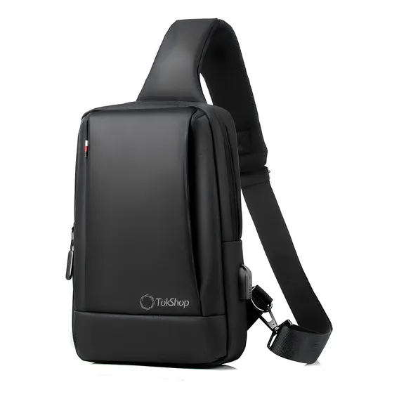 Mochila Transversal Luxo Masculina Para iPad Com Entrada Usb Cor Preto TokShop Foto 1